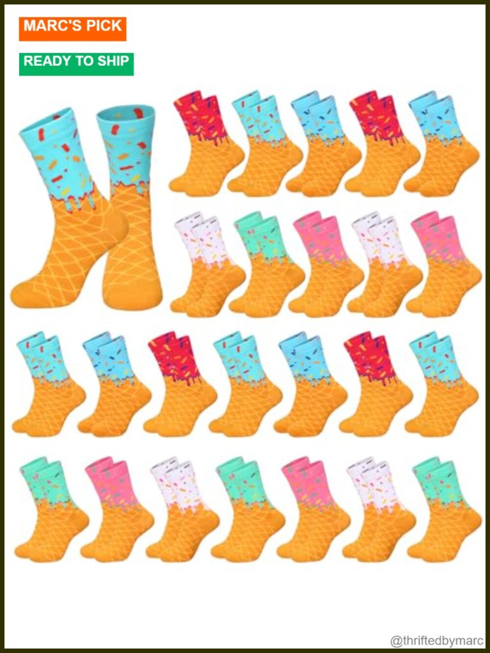 Boys Ice Cream Drip Baseball Crew Socks Combed Cotton Athletic 24 Pack